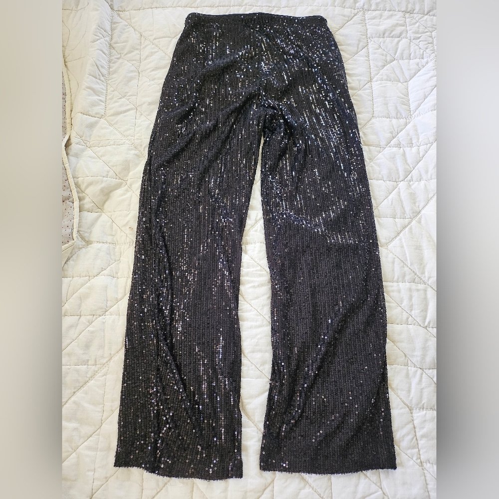 Cupio Blush - Palazzo Black Sequined High Rise Evening Party Pants- Size S - Picture 3 of 11